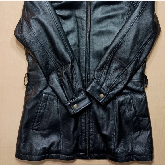 Leather Man Vintage Genuine Leather Zip Up Moto Bomber Hooded Jacket Coat Large - Picture 3 of 13